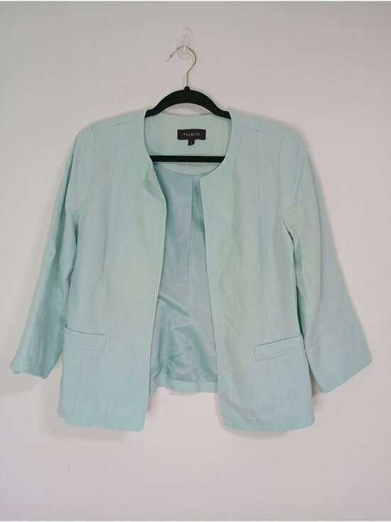 Talbots Jackets & Blazers - Talbots Womens Light Mint Green Open-Front 100% Linen Blazer Size 6 Classic Fit